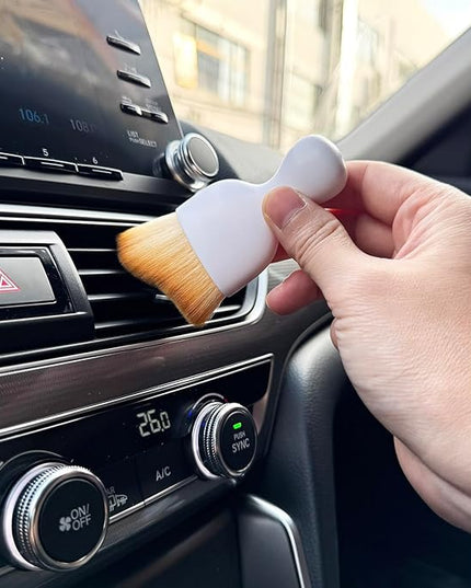 Car Detailing Brush, Soft Bristle Cleaning Brush, Scratch-Free Auto Duster Tool for Dashboard, Air Vents, Leather & Interior Cleaning (White&Brown with Cap)