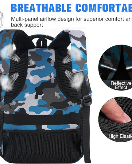 17 inch Backpack for Men,College Backpack School Bookbag for Teens,Travel Laptop Bookbag with USB Port and Headphone Hole,Camouflage Blue