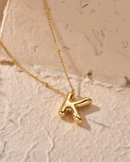 LUCA SMITH Initial Necklaces for Women, Dainty Balloon Bubble Letter, Name Letter Alphabet Pendant Layered Choker Chain Jewelry Gift