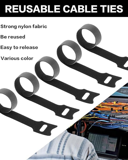 50 Pcs Reusable Cable Ties for Cords, 6" Hook and Loop Adjustable Cord Straps, Reusable Zip Ties, Wire Organizers for Cords Electrical Cord Management Office Home Computer PC Cable Management(Black)