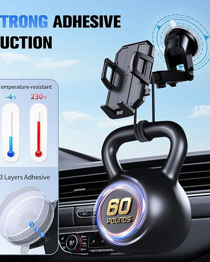 3 in 1 Car Phone Holder, Dashboard & Windshield & Vent Universal Car Mount Phone Holder for Your Car, Cell Phone Holder Truck for iPhone 17 16 15 Pro Max 25 Samsung, Matte Black