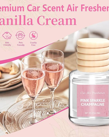 AROIC Car Air Freshener - Pink Sparkle Champagne Fragrance, 6 Pack Long Lasting Essential Oil Fragrance Diffuser, Hanging Cute Automotive Perfumes Interior Decor, Pink Car Accessories for Women & Men