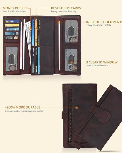 Real Leather Women Wallet Leather with RFID Blocking -Trifold Card Holder Designer Ladies Clutch with ID Window Wallets