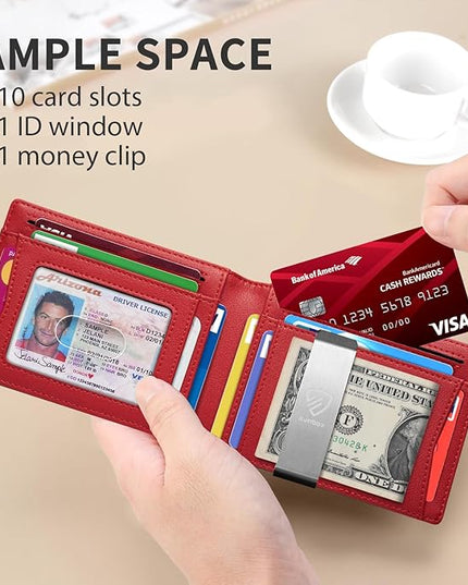 RUNBOX Mens Slim Wallet with Money Clip RFID Blocking Bifold Credit Card Holder for Men with Gift Box