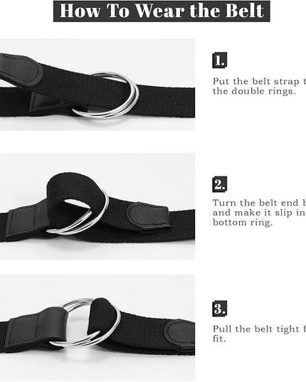 SANSTHS Canvas Belt with Double Ring Buckle, Fabric Web Belt for Women Men Double Ring for Outdoor & Casual Wear