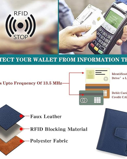Falan Mule Women's Royal Blue Leather Wallet with RFID Blocking, Card Holders, and Coin Pouch