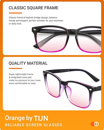 TIJN Blue Light Blocking Glasses for Women Men Clear Frame Square Nerd Eyeglasses Anti Blue Ray Computer Screen Glasses