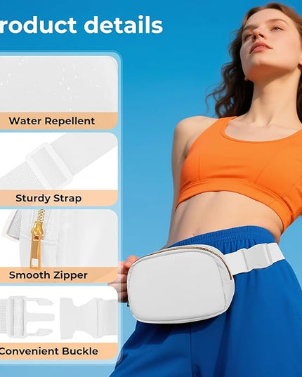 Cwualo Belt Bag Zipper Fanny Pack Crossbody Bags for Women,Fashion Nylon Waist Packs, Water Repellent Two Way wear with Adjustable Strap Gifts for Teenage Girls Women Men(white)