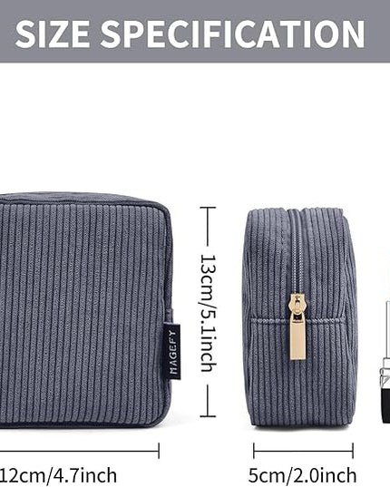 MAGEFY Small Makeup Bag for Purse Mini Cosmetics Bag Corduroy Cute Cosmetic Pouch for Women with Slip-in Pockets