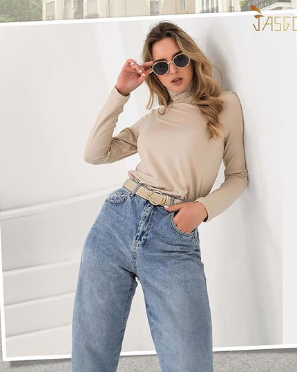 JASGOOD Women Men Braided Woven Elastic Stretch Belt Golf Canvas Casual Belt for Jeans Pants