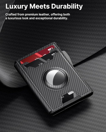 typecase AirTag Wallet for Men: Pop Up Card Case, Secure Holder for Apple Air Tag, Premium Leather, Smart, RFID Blocking, Slim, Minimalist, 13 Cards Capacitiy | ID Window | Money Clip (Carbon Fiber)