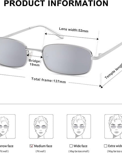 SOJOS Small Trendy Rectangle Sunglasses Womens Mens, Retro 80s 90s Y2k Chic Narrow Thin Skinny Sunnies SJ1187