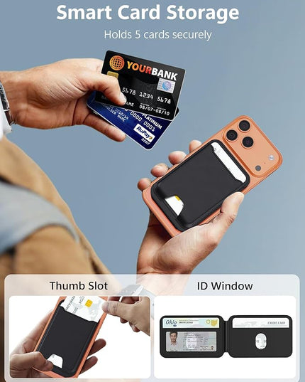 TopMade for Magsafe Wallet, Magnetic Card Holder for iPhone 17/16/15/14/13/12 Series, Strongest Magnetic Phone Wallet Stand Adjustable, 5 Cards Holder, RFID Blocking, ID Window, Vegan Leather, Black