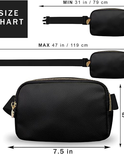 Leather Belt Bag for Women – Black Leather Fanny Pack Crossbody, Everyday Belt Bag, Waist Pack, Women’s Fanny Pack, Crossbody Fanny Packs for Women, Large Black Bag