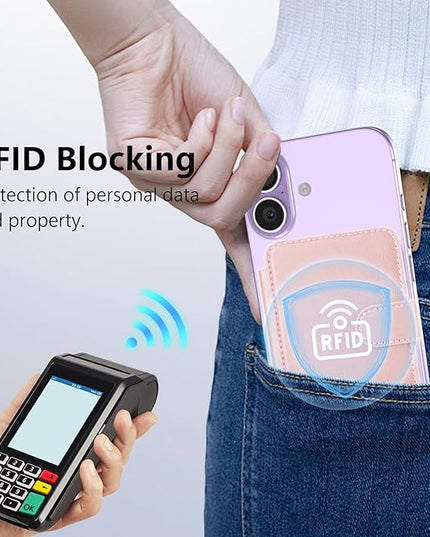 TopMade for Magsafe Wallet, Strongest Magnetic Card Holder for iPhone 17/16/15/14/13/12 Series, Slim Magnetic Phone Wallet, 4 Cards Holder, Vegan Leather, RFID Blocking, Open ID Window, Pink