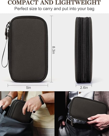 FYY Electronic Organizer, Travel Cable Organizer Bag Pouch Electronic Accessories Carry Case Portable Waterproof Double Layers Storage Bag for Cable, Charger, Phone, Earphone, Medium Size, Coffee