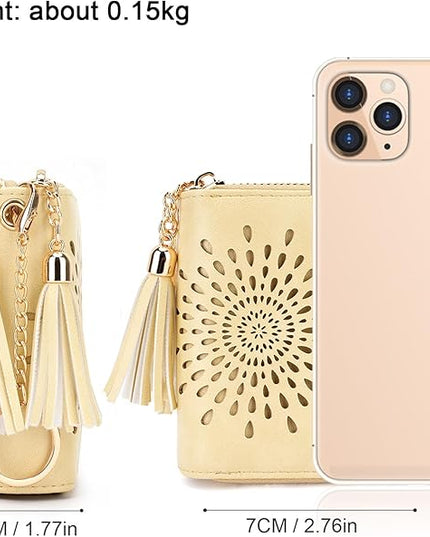 APHISON RFID Credit Card Holder Zipper Card Case Keychain Small Wallet for Women Double-Zip LIGHT-YELLOW