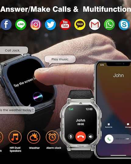 AMAZTIM Smart Watch, 60 Days Extra-Long Battery, 5ATM Waterproof Swimming Diving, Full Metal Military Grade, Answer/Make Call, 2" AMOLED Display, Health Monitor Compatible for iPhone and Android