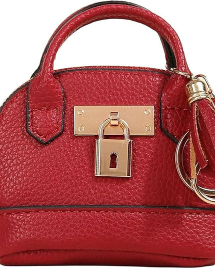 Plinvo Cute Genuine Leather Keychain Coin Purse for Women with Tassels Mini Change Pouch Brown (Red)