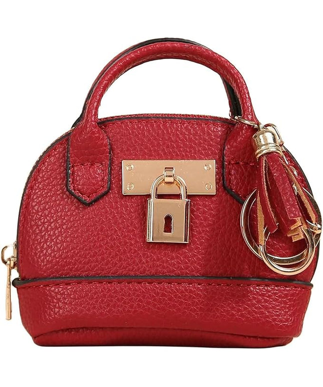 Plinvo Cute Genuine Leather Keychain Coin Purse for Women with Tassels Mini Change Pouch Brown (Red)