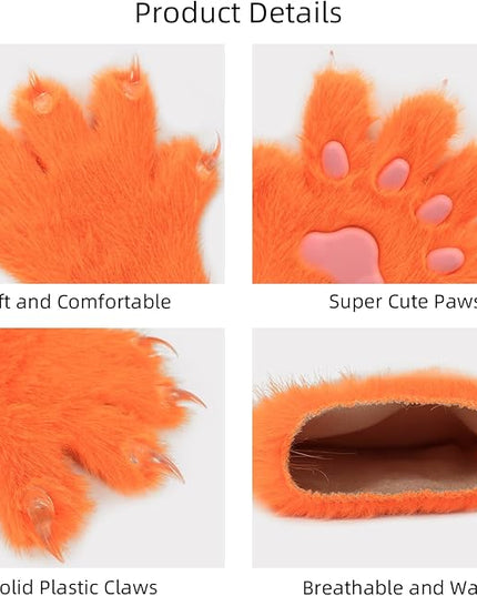 HAOAN Wolf Paw Gloves Faux Fur Cat Fingerless Mittens Winter Warm Cosplay Halloween Fancy Party Costume Accessories