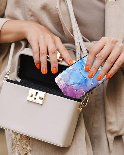 Atufsuat Credit Card Holder, Mini Aluminum Card Wallet RFID Blocking Slim Metal Hard Card Case for Women Men, Blue Purple Marble