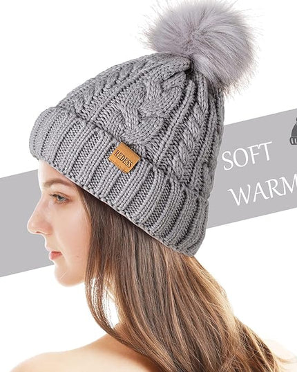 REDESS Women Winter Pompom Beanie Hat with Warm Fleece Lined, Thick Slouchy Snow Knit Skull Ski Cap