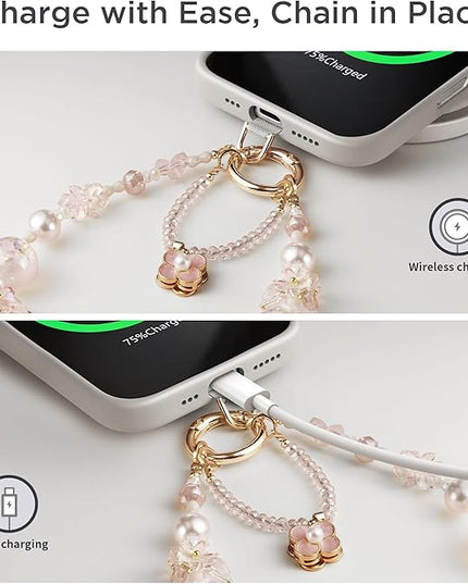 Phone Charm for Women, Anti-Theft Phone Wrist Strap Hands-Free & Beaded Chain, Detachable Cell Phone Lanyard with Tether Tab