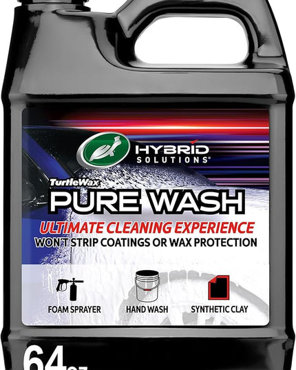 Turtle Wax Hybrid Solutions Pure Wash, pH Neutral Extreme Foaming Car Wash Soap, Bucket or Foam Cannon Application, Won't Strip Waxes or Coatings, Clay Bar Lubricant, Spot-Free Clean, 64 fl oz