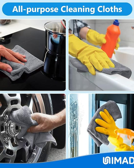 Microfiber Cleaning Cloth, 10 Pack Reusable Microfiber Towels for Cars Lint Free Cleaning Shop Towel Rags for Home Kitchen Automotive Bar Mechanic Restaurant Garage, 11.5"x 11.5", Grey