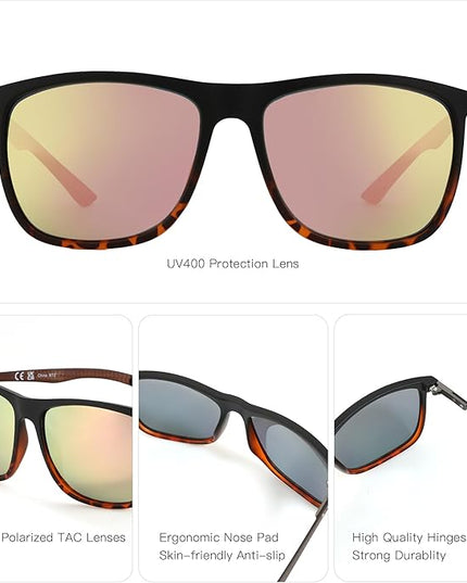 ZENOTTIC Square Polarized Sunglasses for Men Ultralight Carbon Fiber Sun Glasses Driving Fishing Golf Sports UV400 Protection