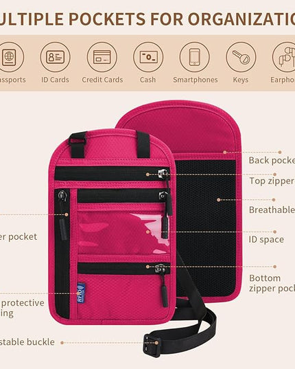 Passport Holder for Travel, RFID Travel Pouch Neck Wallet, Waterproof Passport Wallet for Women and Men, Rose