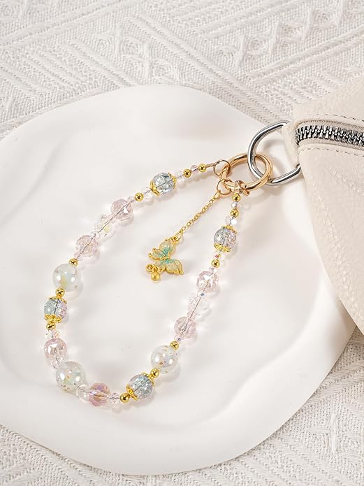 Phone Charm for Women, Anti-Theft Phone Wrist Strap Hands-Free & Beaded Chain,Tether Tab