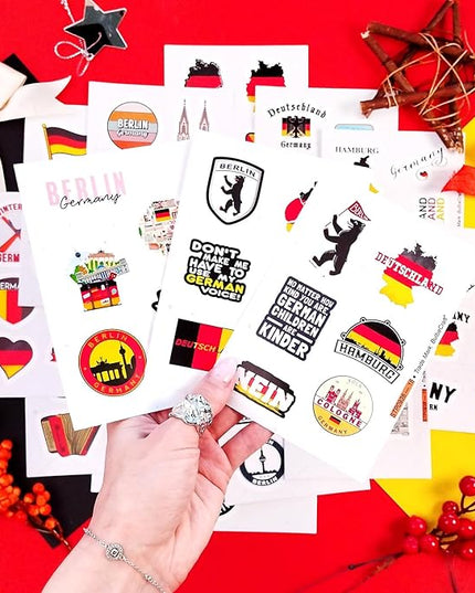 BulbaCraft Germany Stickers for Water Bottle and Laptop - Cultural Party Supplies & Decorations, Waterproof Vinyl German Decals, Germany Flag and Icon Stickers Laptop Decals, Gifts for Women & Men