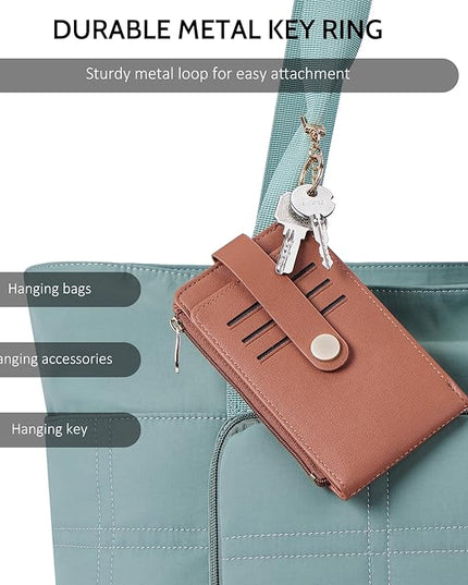POIUGOYA Slim Wallet for Women,RFID Blocking Bifold Credit Card Holder with Zipper Coin Pocket,ID Window,Keychain