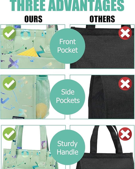 Fmeida Insulated Lunch Bag Women, 6.75L Small Lunch Bags with Multiple Pockets, Reusable Thermal Cooler Tote for Work, Office, Picnic, Travel | Hook and Loop Closure, Colorful Letters