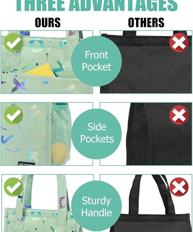 Fmeida Insulated Lunch Bag Women, 6.75L Small Lunch Bags with Multiple Pockets, Reusable Thermal Cooler Tote for Work, Office, Picnic, Travel | Hook and Loop Closure, Colorful Letters