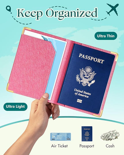 Slohif Passport Holder Lugguage Tag Set Suitcase Cover Wallet Case for Travel Women - Leather Passport Book Personalized Organizer Card Protector Sleeve Essentials Slim Carrier Strawberry