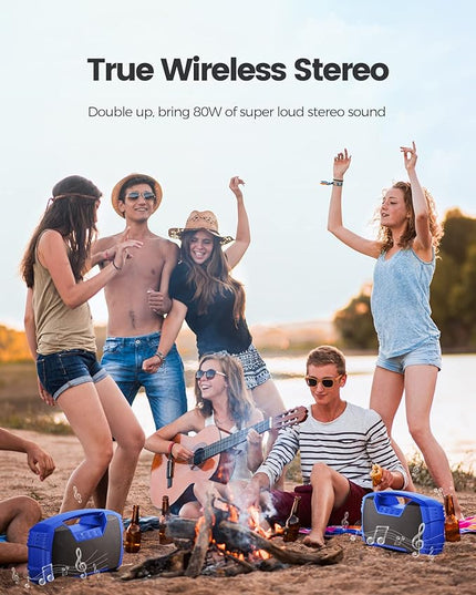 Houl Zallee IPX7 Waterproof Bluetooth Speaker, 40W (60W Peak) Portable Wireless Speakers, 32H Playtime, Stereo Loud Sound, Deep Bass, Bluetooth 5.0, Built-in Mic for Camping, Party, Gifts, Beach-Blue