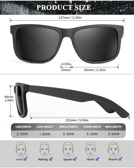 KALIYADI Sunglasses Men Polarized Sun glasses for Mens Womens Classic Matte Black Frame UV Protection 3pack