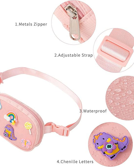 Cute Diy Pink Waist Fanny Pack for Girls, Crossbody Bag Purse Belt Bag,Dance Recital Birthday Gifts for 3 4 5 6 7 8 9 10 11 12 Year Old Kids.(916Pink)