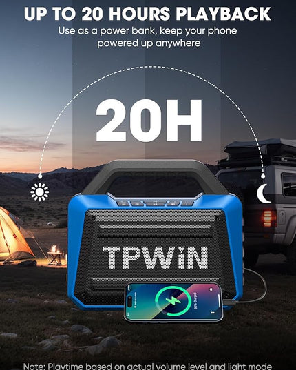 Portable Bluetooth Speakers Loud - Wireless Speaker 80W Peak, Light Show, 20H Playtime, Strong Bass, BT 5.3, TWS, IPX6 Waterproof for Outdoor Travel Beach Camping - Blue
