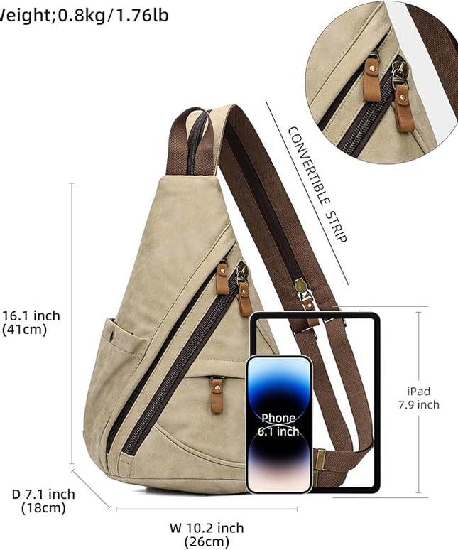 KL928 PU Leather Sling Bag - Small Crossbody Backpack Shoulder Casual Daypack Rucksack for Men Women