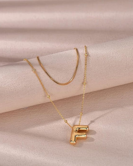 LUCA SMITH Initial Necklaces for Women, Dainty Balloon Bubble Letter, Name Letter Alphabet Pendant Layered Choker Chain Jewelry Gift