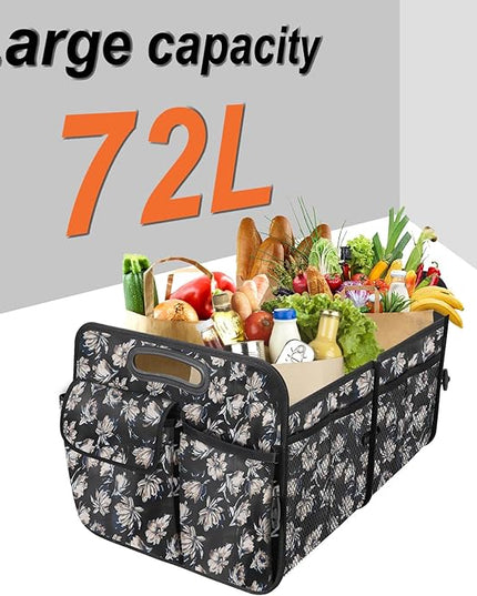 Trunk Organizer, Collapsible Trunk Organizers and Storage, Car Accessories for Women and Men, Multi-Compartment Trunk Storage Organizer for SUV, Car, Mini-Van - Floral
