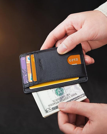 Buffway Slim Minimalist Front Pocket RFID Blocking Leather Wallets for Men and Women - Galactic Crack Black