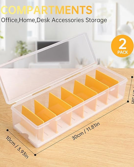 2 Pack Clear Cable Organizer Box with Lid, Plastic Charger Cable Cord Storage Organizer, Office Desk Organizers, Multifunctional Accessories Storage for Home Drawer Office, Stackable