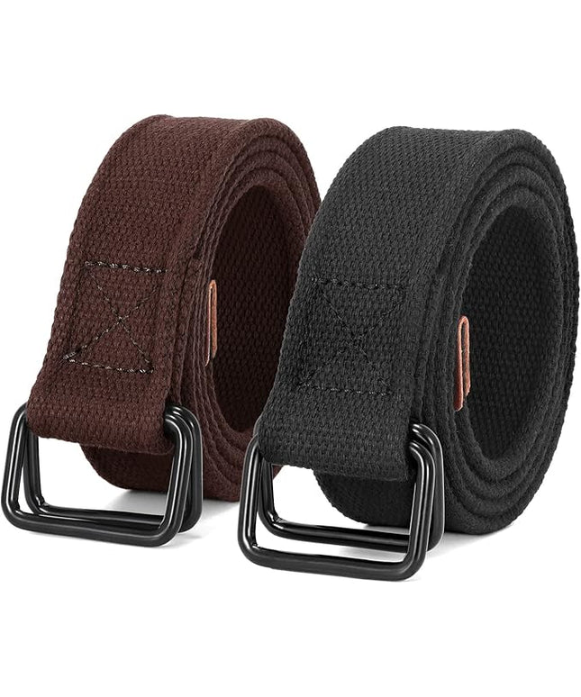 JASGOOD Men Canvas Fabric Belts Casual Web Cloth Belts with Black Double Ring Buckle 2 Pack