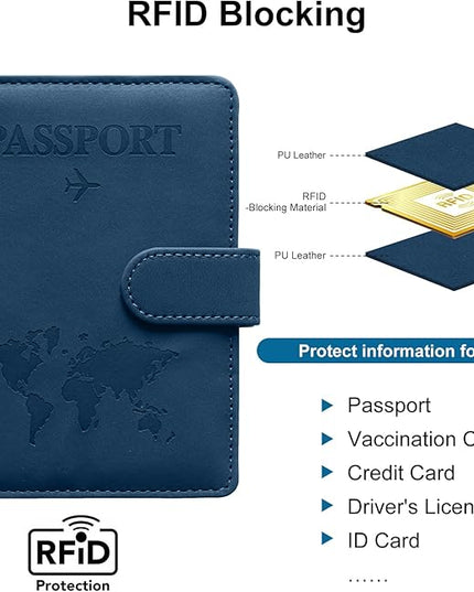 Passport Holder for Travel Passport Holder with Card Slots Holder Passport Case Passport cover for Women and Men Passport Wallet Travel Essentials and Accessories (Buckle, Navy)