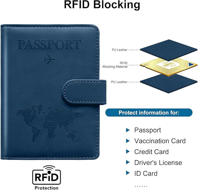 Passport Holder for Travel Passport Holder with Card Slots Holder Passport Case Passport cover for Women and Men Passport Wallet Travel Essentials and Accessories (Buckle, Navy)
